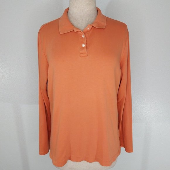 Lands' End Tops - Lands End Womens Large Long Sleeve Button Top Polo Knit Pumpkin Orange